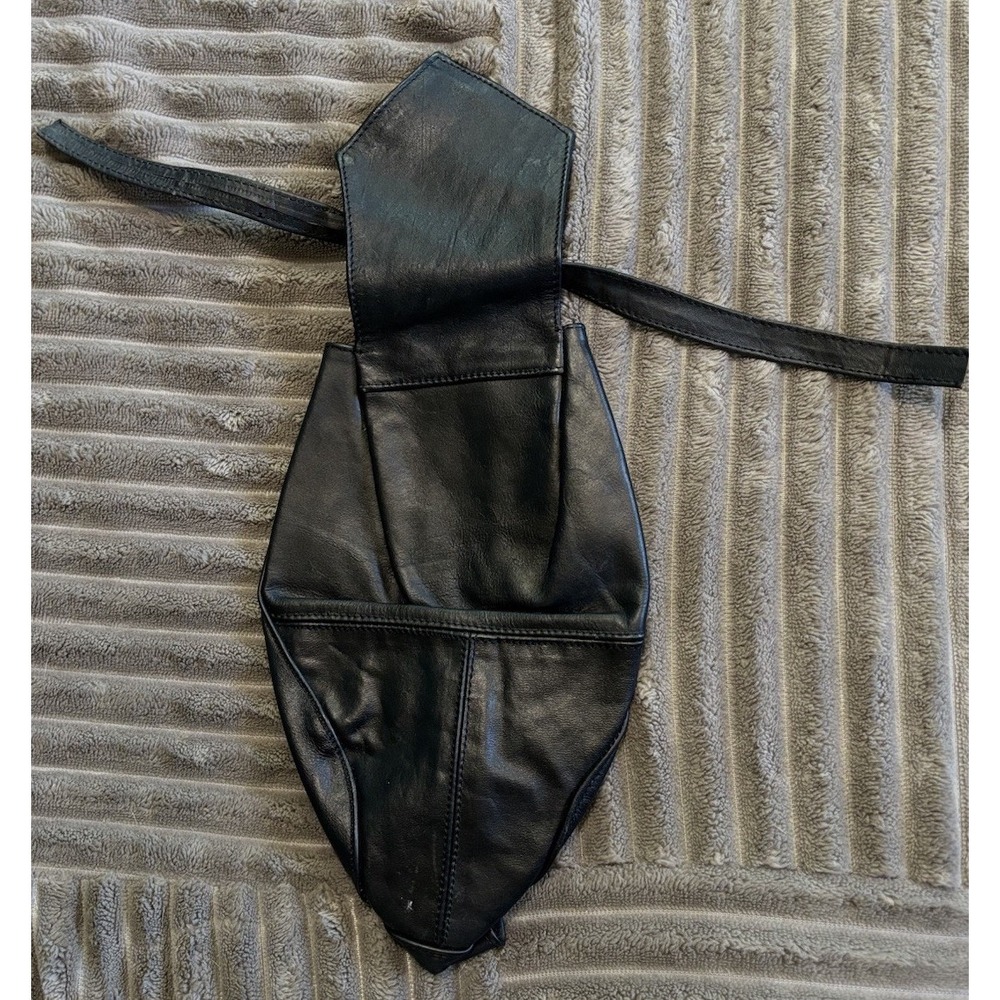 Black Leather Doo Rags Biker Head Wraps Skull Caps Motorcycle Headgear